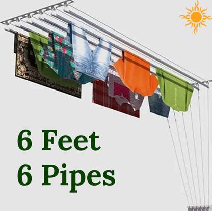 ATM Enterprises Steel Ceiling Cloth Dryer Stand 6 Feet 6 Pipes set with Metal Channel(Extra Cones & Caps)