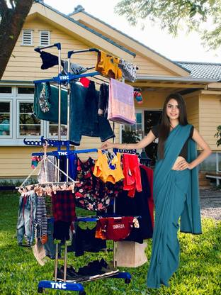 TNC Steel, Plastic, Aluminium Floor Cloth Dryer Stand Foldable & Movable Stainless Steel Jumbo Double Pole JB2SS3T-009