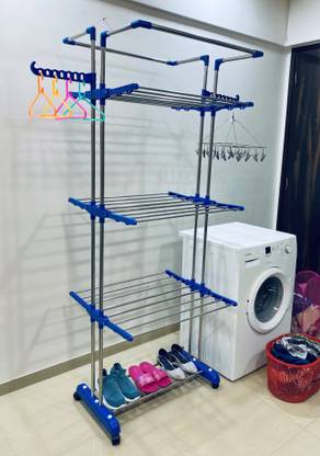 HomeMate Steel, Plastic Floor Cloth Dryer Stand H-CDS-JUMBO-DOUBLE POLL- JB2SS-3T