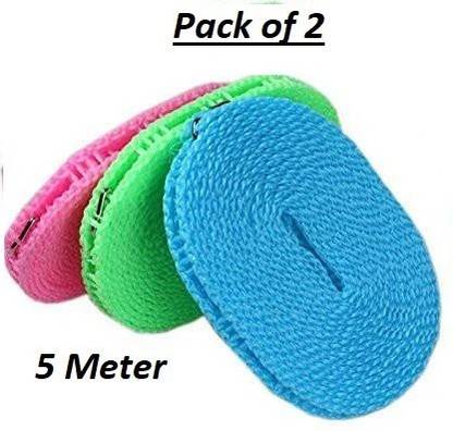 पुहब्री Best Premium Quality Lowest Price Retractable Rope for Balcony, Outdoor, Indoor, Home & Travel, Portable, Windproof, Anti-Slip to Hang Garments, Adjustable Length Avoiding the Trouble of Twisting & Knotting, Very Convenient to Dry Hand Washed Clothes, Innerwear & Socks, Useful & Easy to Handle, Foldable, Nylon Clothes (5M) Rope Line Clothesline for Drying, Two Hooks to Fasten to Rods, Bars or Around Trees While Camping or Travelling . Nylon Retractable Clothesline (5 m) (Pack of 2) रीट्रैक्टेबल क्लॉथलाइन