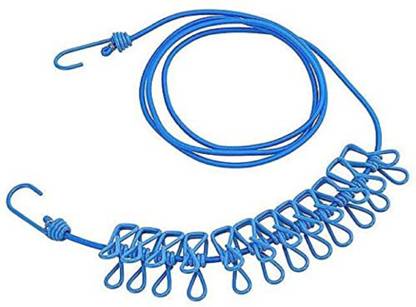 DEKIYANZ Elastic Laundry Line Camping ClothesLines Adjustable Clothes Rope with 12 clips Nylon, Plastic, Stainless Steel Retractable Clothesline