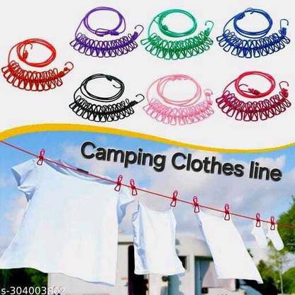 NIVUS CLOTHING Clothesline Rope with 12 Clips Cloth Plastic Retractable Clothesline