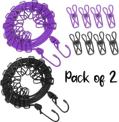 ZURU BUNCH Unique Multi-Functional Cloth Hanging Drying Rope, Hooks with 12 Clips (2 Rope) Nylon Retractable Clothesline