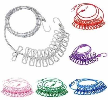 Techfly Clothes Hanging 2 Hook Drying Rope 12 Clips Portable Outdoor Travel T13 Polyester Retractable Clothesline