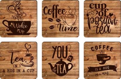 APS Art Plus Store Square Reversible Wood Coaster Set