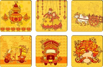 APS Art Plus Store Square Reversible Wood Coaster Set