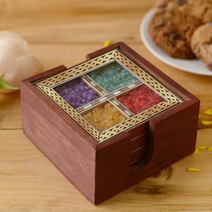 Craftam Square Wood, Gemstone Coaster Set