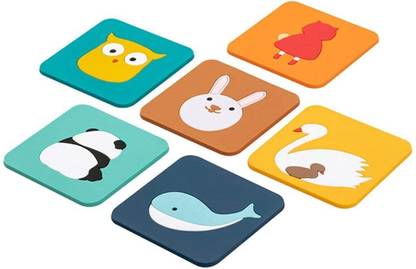 Vrundavan Care Square Reversible Rubber Coaster Set