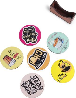 KEKEZIP Round Reversible Wood Coaster Set