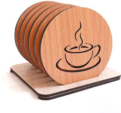 DECOLASE Round Reversible Wood Coaster Set