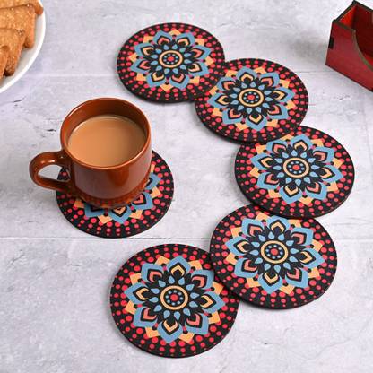 APS Art Plus Store Round Reversible Wood Coaster Set