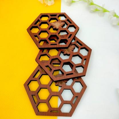 Yey Hexagon Wood Coaster Set