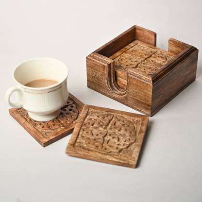 MARS EXPORTS Square Reversible Wood Coaster Set