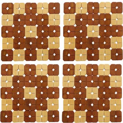 KUBER INDUSTRIES Square Bamboo Coaster Set