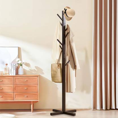 LEOPAX Natural Bamboo Clothes Rack, Free Standing Tree Shaped Coat Stand with 8 Hooks Bamboo Coat and Umbrella Stand