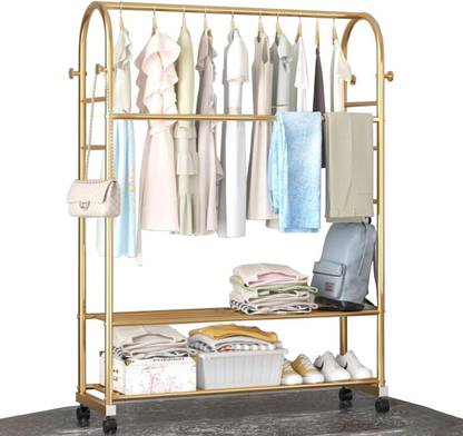lukzer Metal Garment Rack with 2 Bottom Shelves Heavy Duty Clothes Rail Metal Coat and Umbrella Stand