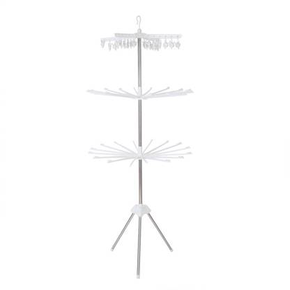 KUBER INDUSTRIES Collapsible Round Drying Rack| Balcony Cloth Drying stand |Color-White| HM001WT Metal Coat Stand