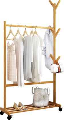 ADA Handicraft Bamboo Garment Rack with 6 Side Hook Tree Stand Coat Hanger Bamboo Coat and Umbrella Stand