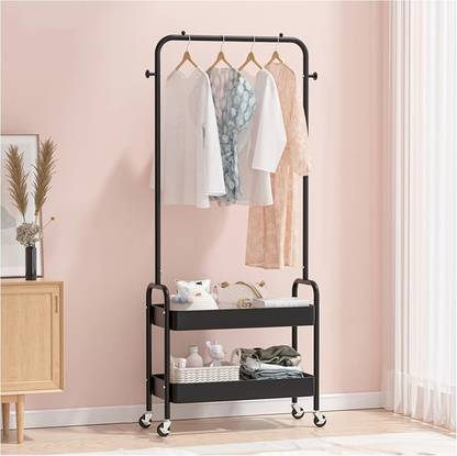 Keekos Coat Rack with Shelf, Double Rod Clothes Hanging Stand Metal Coat Umbrella Stand Metal Coat and Umbrella Stand