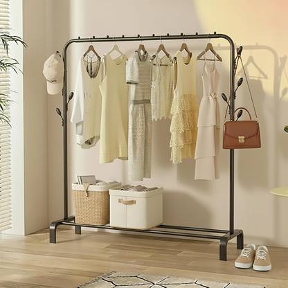 HOUSE OF QUIRK Metal Garment Rack Storage Shelf Clothes Rack 6 Hooks(114x38x110cm) Black Metal Coat and Umbrella Stand