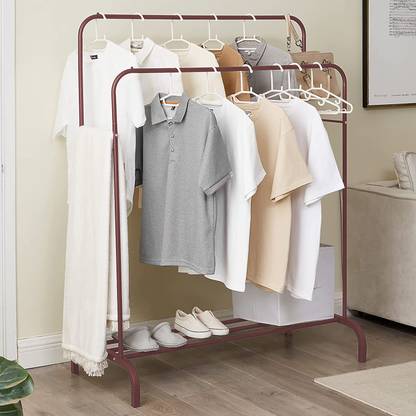 lukzer Metal Double Garment Rack with 1 Bottom Shelf (Rose Gold/ 148x110x55.5 cm) Metal Coat and Umbrella Stand
