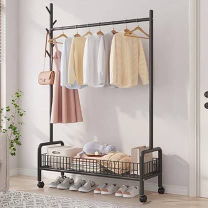 lukzer Lukzer 1 Bottom Garment Rack Metal Coat Stand with Wheels Metal Coat and Umbrella Stand