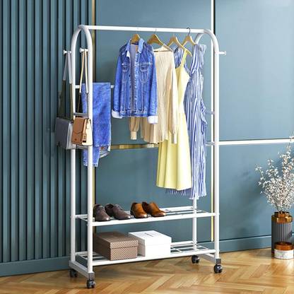 lukzer Metal Garment Rack with 2 Bottom Shelves Heavy Duty Clothes Rail Metal Coat and Umbrella Stand
