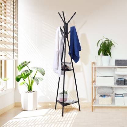 KriShyam Steel, Wood Floor Cloth Dryer Stand Coat Rack Freestanding Coat Stand,Coat Hanger Stand, Hall Tree