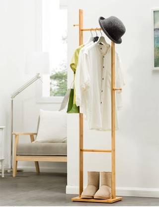 Ginoya Brothers Bamboo Coat Rack with 8 Hooks,Free Standing Wooden Coat Rack,Entryway Coat stand Solid Wood Coat Stand