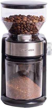 InstaCuppa Electric Coffee Grinder with Metallic Flat Burr Grinder System,16 Grind Settings 12 Cups Coffee Maker