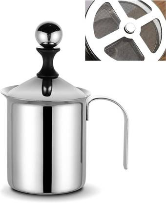 vedvit 800 ML Stainless Steel Manual Milk Frother, Double Mesh Coffee Cappuccino Foamer Coffee Maker