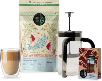 Blue Tokai Coffee Roasters French Roast Coffee (French Press Grind) 250g & French Press 600ml - 2 Cups Coffee Maker
