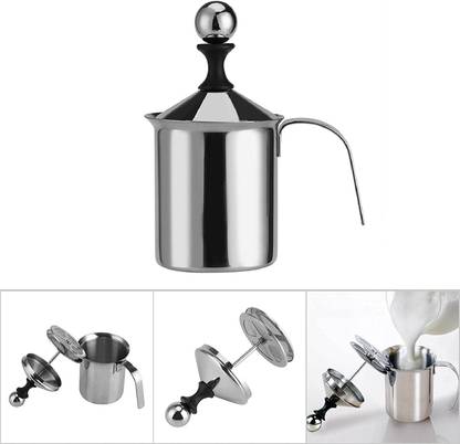 SAJAG Coffee Frother Stainless Steel Manual Milk Frother for Coffee 3 Cups Coffee Maker