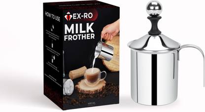 TEX-RO Coffee Frother Stainless Steel Manual Milk Frother For Coffee , Milk Frother 2 Cups Coffee Maker