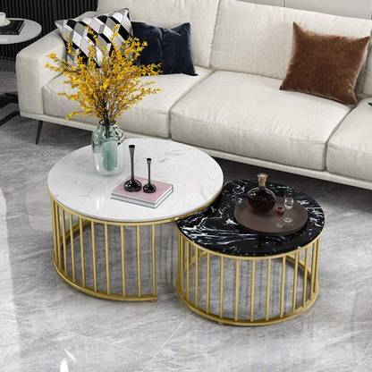 BlooArt BlooArt Modern Nested Round Coffee Tables with Gold Metal Frames Metal Nesting Table