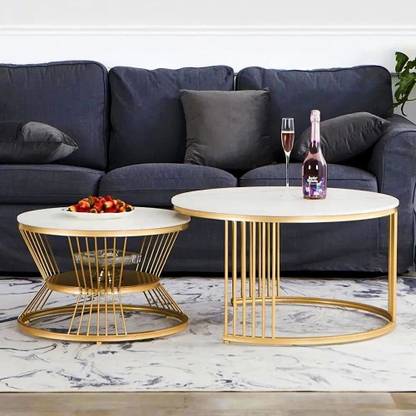 Famousartist Famousartist "Elegantly Versatile and Space-Saving Metal Nesting Tables Engineered Wood Coffee Table (Finish Color - gold, Pre-assembled)