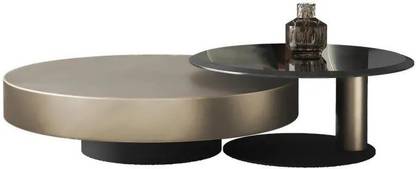 NG Decor Modern Gold & Black 2-Piece Round Nesting Coffee Table Set with glass Glass Coffee Table