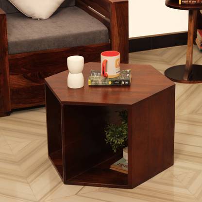 rf royal finish Casto Hexagon Single Center Table, Sheesham Wood, Natural Colour,Matte Finished Solid Wood Coffee Table