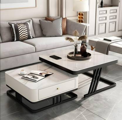 Vuhome Square coffee table centre table with beautiful marble structure for living room Engineered Wood Coffee Table
