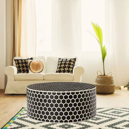 JODHA Honeycomb Bone Inlay Cylinder Shape Solid Wood Coffee Table