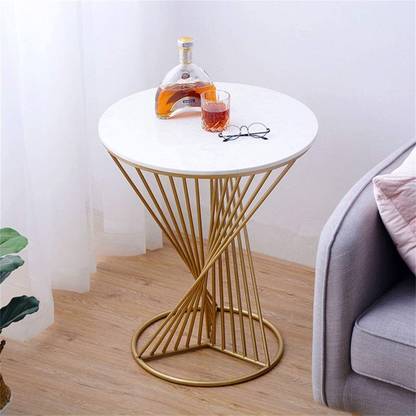 SilverStone Round Iron Coffee Table, Modern Style Sofa Side Table Metal End Tables with Gold Stone Coffee Table