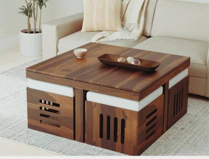 Flipkart Perfect Homes Solid Sheesham Wood Coffee Table With 4 Stool | Solid Wood Coffee Table