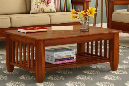 Banshi Solid Wood Coffee Table with Shelf | Stylish Center Table for Home Solid Wood Coffee Table