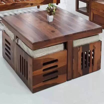 DRYLC FURNITURE Solid Sheesham Wood Coffee Table With Four Stool For Dining Room / Cafe Solid Wood Coffee Table