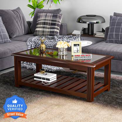 Shree Jeen Mata Enterprises SJME Solid Sheesham Wood Coffee Table With Glass On Top For Living, Guests Room Solid Wood Coffee Table