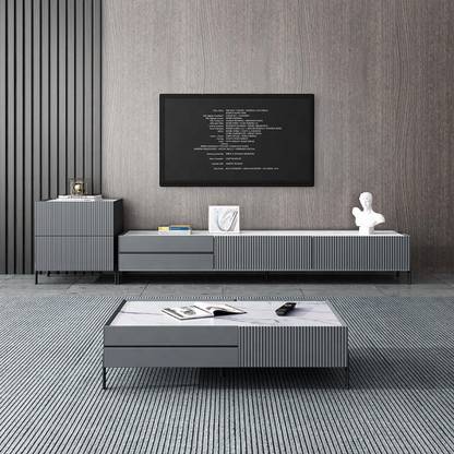 NG Decor 51" White Faux Marble Rectangle Coffee Table in Grey with Storage 6 Drawers Stone Coffee Table