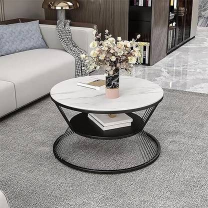 SS CRAFTMAKERS Round Coffee Table Double Layer Marble Look Stone Coffee Table