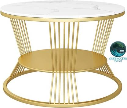 GreenOceanDecor Modern Round Coffee Tables Marbled Laminated Stackable Center Table Solid Wood Coffee Table