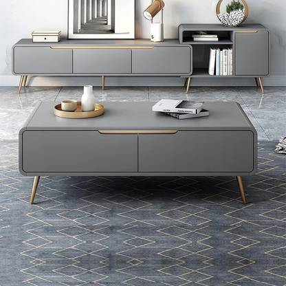 NG Decor Modern Coffee Table with Storage in Grey Rectangle -shaped Engineered Wood Coffee Table