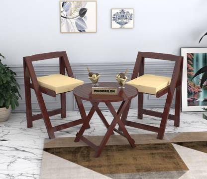 woodrilon Round Coffee Table with for Home Living Room, Wooden Coffee Table with 2 Stools Solid Wood Coffee Table